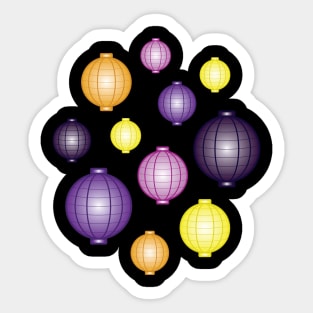 Lanterns | Mid Autumn Festival | Purple Orange Yellow | Black Sticker